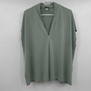 HM Top Women XL Green V Neck Cap Sleeve Office Career Rayon Lightweight Casual